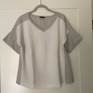 Lafayette 148 top. Light gray and white cotton.